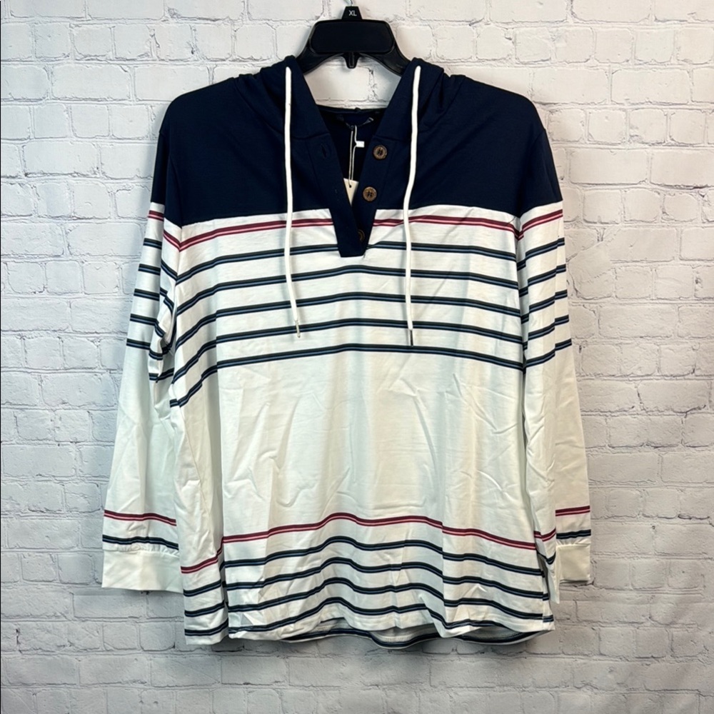 BloomChic Blue and White Striped Hoodie - Picture 2 of 6